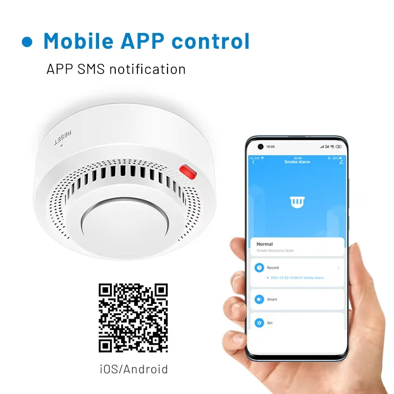 Smart WiFi Smoke Detector – 85dB Alert & App Control