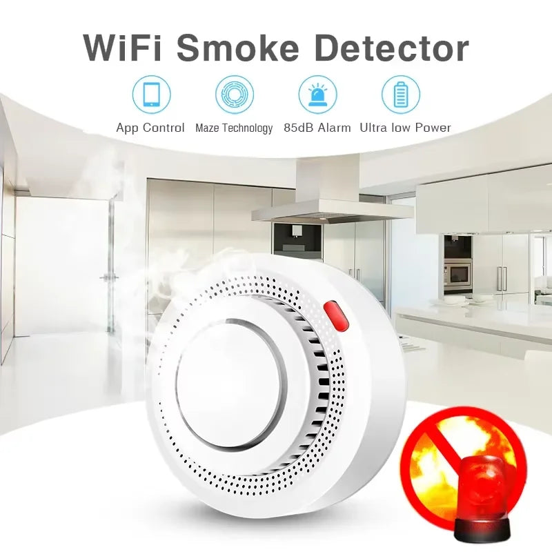 Smart WiFi Smoke Detector – 85dB Alert & App Control